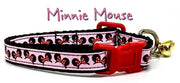 Minnie Mouse cat or small dog collar 1/2" wide adjustable handmade bell or leash Petcollarshandmade