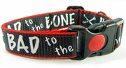 Bad To The Bone dog collar handmade adjustable buckle 1" or 5/8" wide or leash Petcollarshandmade