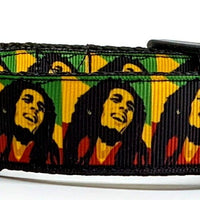 Bob Marley dog collar Handmade adjustable buckle 1" or 5/8" wide or leash Reggae