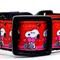 Snoopy Valentine dog collar handmade adjustable buckle 1"or 5/8" wide or leash
