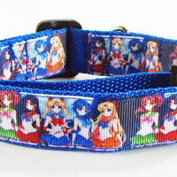 Sailor Moon dog collar, handmade, adjustable, buckle collar,1" wide, leash - Furrypetbeds