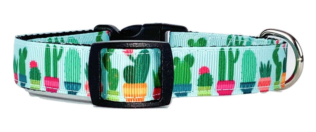 Cactus dog collar handmade adjustable buckle collar 5/8" wide or leash fabric