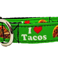 I Love Tacos dog collar handmade adjustable buckle collar 5/8" wide or leash Petcollarshandmade