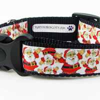 Santa dog collar handmade adjustable buckle collar 1" wide or leash Christmas