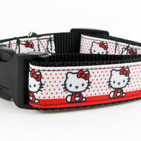 Hello Kitty dog collar handmade adjustable buckle collar 1" wide or leash