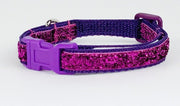 Purple Glitter cat & small dog collar 1/2" wide adjustable handmade bell leash
