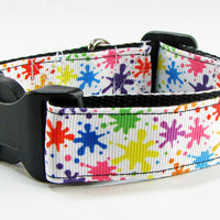 Splatter Paint dog collar handmade adjustable buckle collar 1" wide or leash - Furrypetbeds