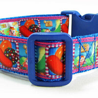 Candy Crush dog collar handmade adjustable buckle collar 1" wide or leash $12 - Furrypetbeds