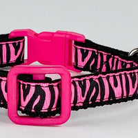 Zebra Print cat & small dog collar 1/2" wide adjustable handmade bell leash - Furrypetbeds