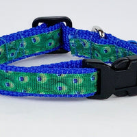 Peacock cat or small dog collar 1/2" wide adjustable handmade bell or leash Petcollarshandmade