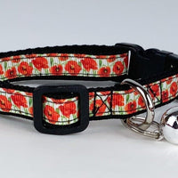 Poppies cat or small dog collar 1/2" wide adjustable handmade bell or leash