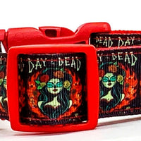 Day of the Dead dog collar handmade adjustable buckle collar 1" wide or leash - Furrypetbeds