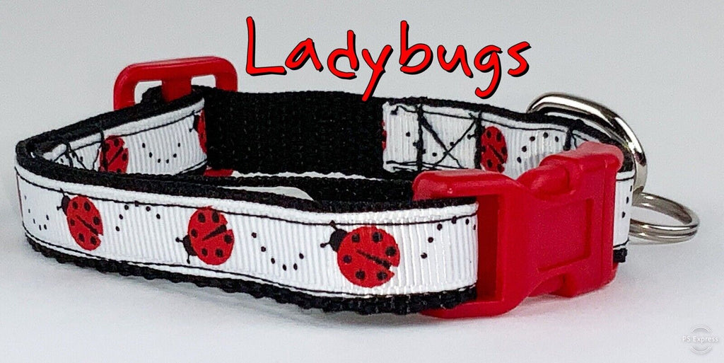 Ladybugs cat or small dog collar 1/2" wide adjustable handmade bell or leash Petcollarshandmade