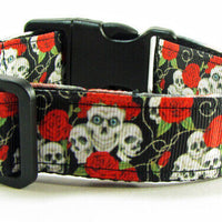 Skulls dog collar Handmade adjustable buckle collar 1" wide or leash