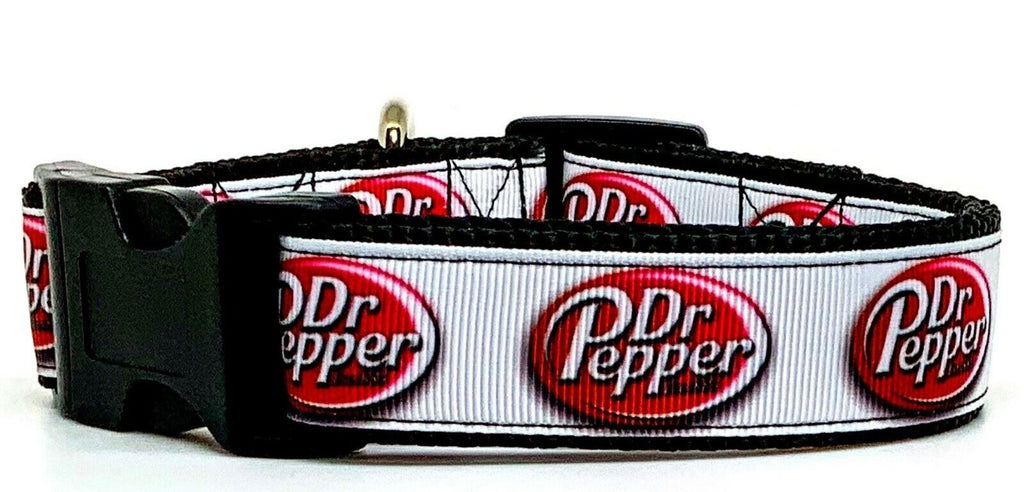 Handmade Dr Pepper Dog Collar - Adjustable Fabric Collar (1" Or 5/8" Wide) Or Leash