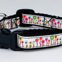 Flowers cat or small dog collar 1/2" wide adjustable handmade bell or leashes Petcollarshandmade