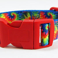 Rainbow Tie Dye dog collar handmade adjustable buckle 1" or 5/8" wide or leash