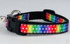 Rainbow dots cat or small dog collar 1/2" wide adjustable handmade bell or leash Petcollarshandmade