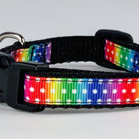 Rainbow dots cat or small dog collar 1/2" wide adjustable handmade bell or leash Petcollarshandmade