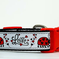 Ladybug dog collar handmade adjustable buckle 1" wide or leash Love Petcollarshandmade