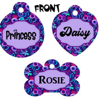 Pet ID Tag Flowers Personalized Custom Double Sided Pet Tag w/name & number - Furrypetbeds