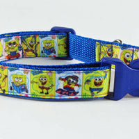 Spongebob dog collar handmade adjustable buckle collar 1" wide or leash fabric - Furrypetbeds