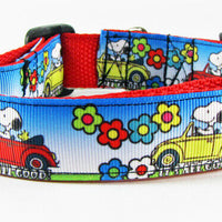 Snoopy VW car dog collar handmade adjustable buckle collar 1" wide or leash