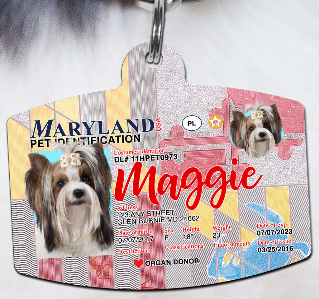 Maryland Drivers License Pet ID tags Dog ID Tag Personalized Pet ID Tag aluminum