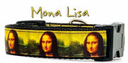 Mona Lisa dog collar handmade adjustable buckle collar 1" wide or leash artist Petcollarshandmade