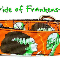 Bride of Frankenstein dog collar handmade adjustable buckle 1"wide or leash - Furrypetbeds