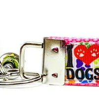 I Love Dogs Key Fob Wristlet Keychain 1"wide Zipper pull Camera strap handmade