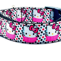 Hello Kitty cupcake dog collar Handmade adjustable buckle 1" wide or leash