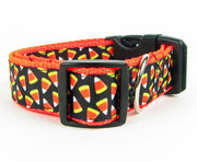 Halloween Candy Corn dog collar handmade adjustable buckle collar 1"wide or leash Petcollarshandmade