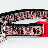 Boston Terrier cat or small dog collar 1/2" wide adjustable handmade bell leash - Furrypetbeds
