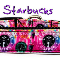 Starbucks coffee dog collar handmade adjustable buckle 1"or 5/8" wide or leash