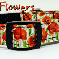Flowers dog collar handmade adjustable buckle collar 5/8" wide or leash fabric - Furrypetbeds