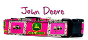 John Deere dog collar handmade adjustable buckle 5/8" wide or leash Pink Petcollarshandmade