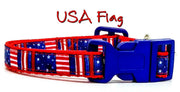 USA Flag cat or small dog collar 1/2" wide adjustable handmade bell or leash