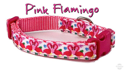 Pink Flamingo Dog collar handmade adjustable buckle 5/8