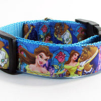 Beauty & the Beast dog collar handmade adjustable buckle 1" or 5/8"wide or leash