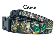 Camo dog collar handmade adjustable buckle 1"or 1/2" wide or leash hunting