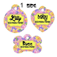 Pet ID Tag Lilly Floral Personalized Custom Double Sided Pet Tag w/name & number - Furrypetbeds