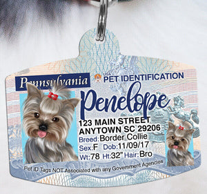 Pennsylvania Drivers License Pet Dog ID tags Personalized Pet ID Tag aluminum