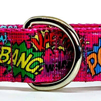 Super Hero pink dog collar handmade adjustable buckle 1"or 5/8" wide or leash Petcollarshandmade