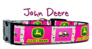 John Deere dog collar handmade adjustable buckle 1"or 5/8" wide or leash Pink Petcollarshandmade