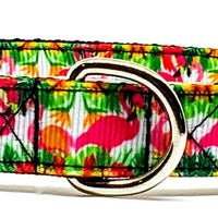 Pink Flamingo Dog collar handmade adjustable buckle 5/8" wide or leash