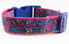 Paisley dog collar handmade adjustable buckle collar 1"wide or leash pink blue - Furrypetbeds