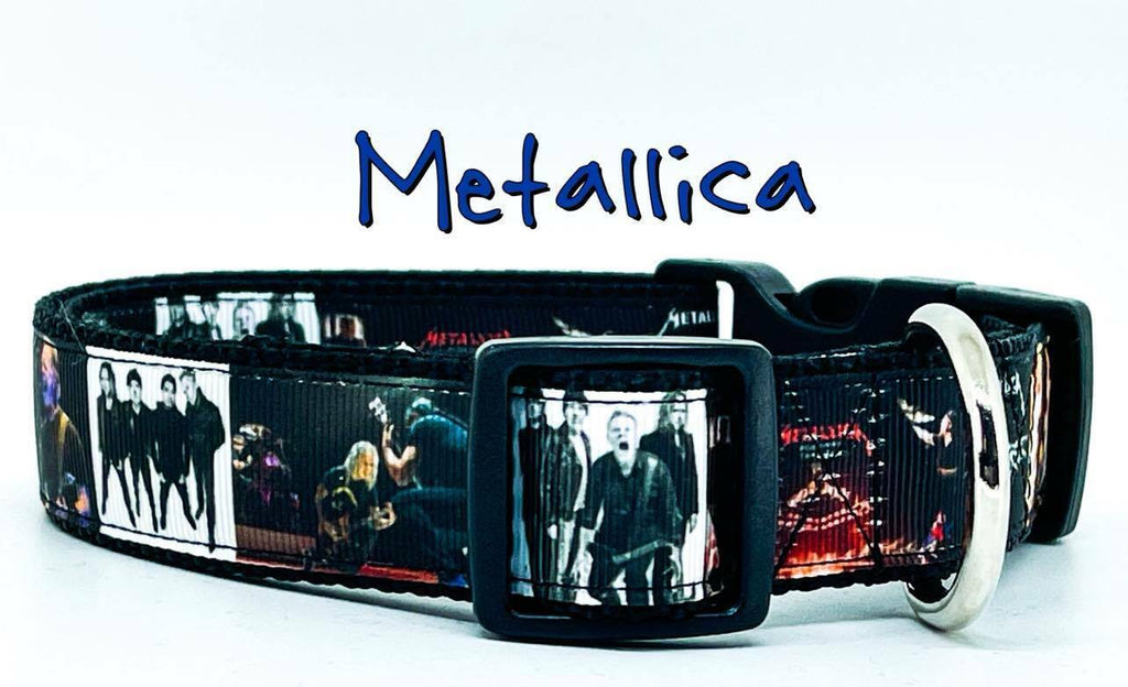 Metallica dog collar Handmade adjustable buckle 1" or 5/8" wide or leash Rock