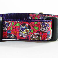 Sugar Skulls dog collar handmade adjustable buckle collar 1" wide or leash Petcollarshandmade