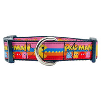 Pacman dog collar handmade adjustable buckle 1"or 5/8"wide or leash Game Pink